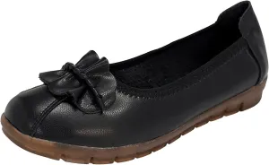 Leisure Women's Four Seasons Soft Sole Flowers Non Slip Flat Round Toe Breathable Slip On Casual Leather Shoes for Women
