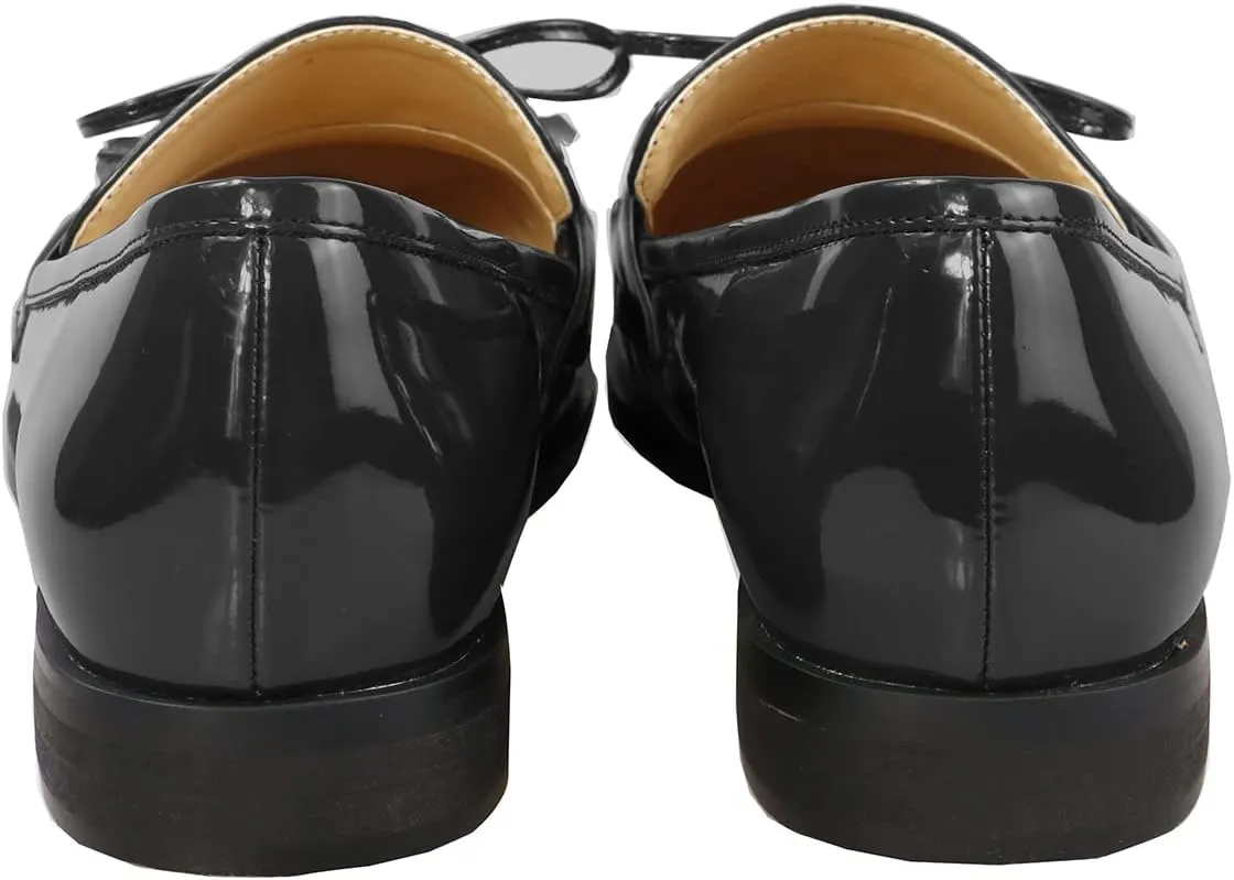 LEMUTISME Women's Trendy Patent Leather Comfort Casual Closed Round Toe Slip On Bow-Knot Dress Flat Loafers Pump Shoes with Tassal