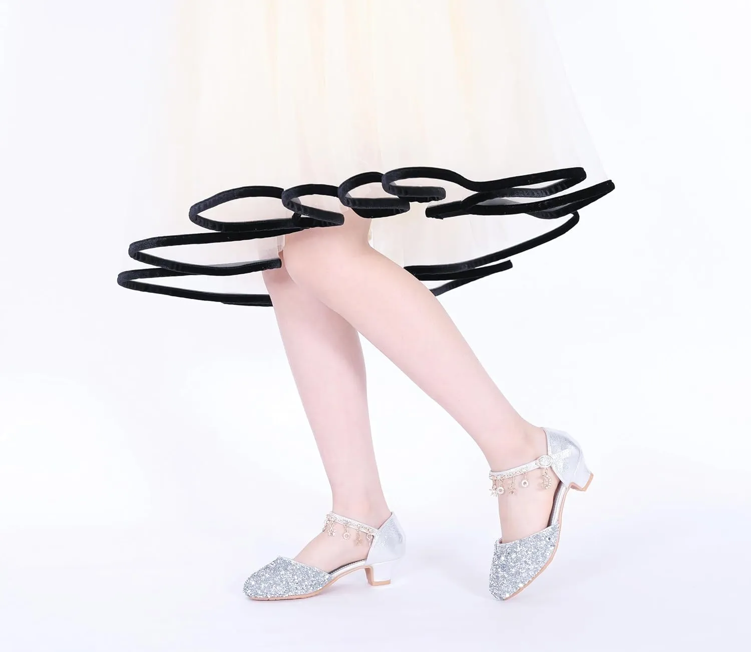 LFHT Little Kids Girls Dress Pumps Glitter Sequins Princess Low Heels Mary Jane Party Dance Shoes Rhinestone Sandals