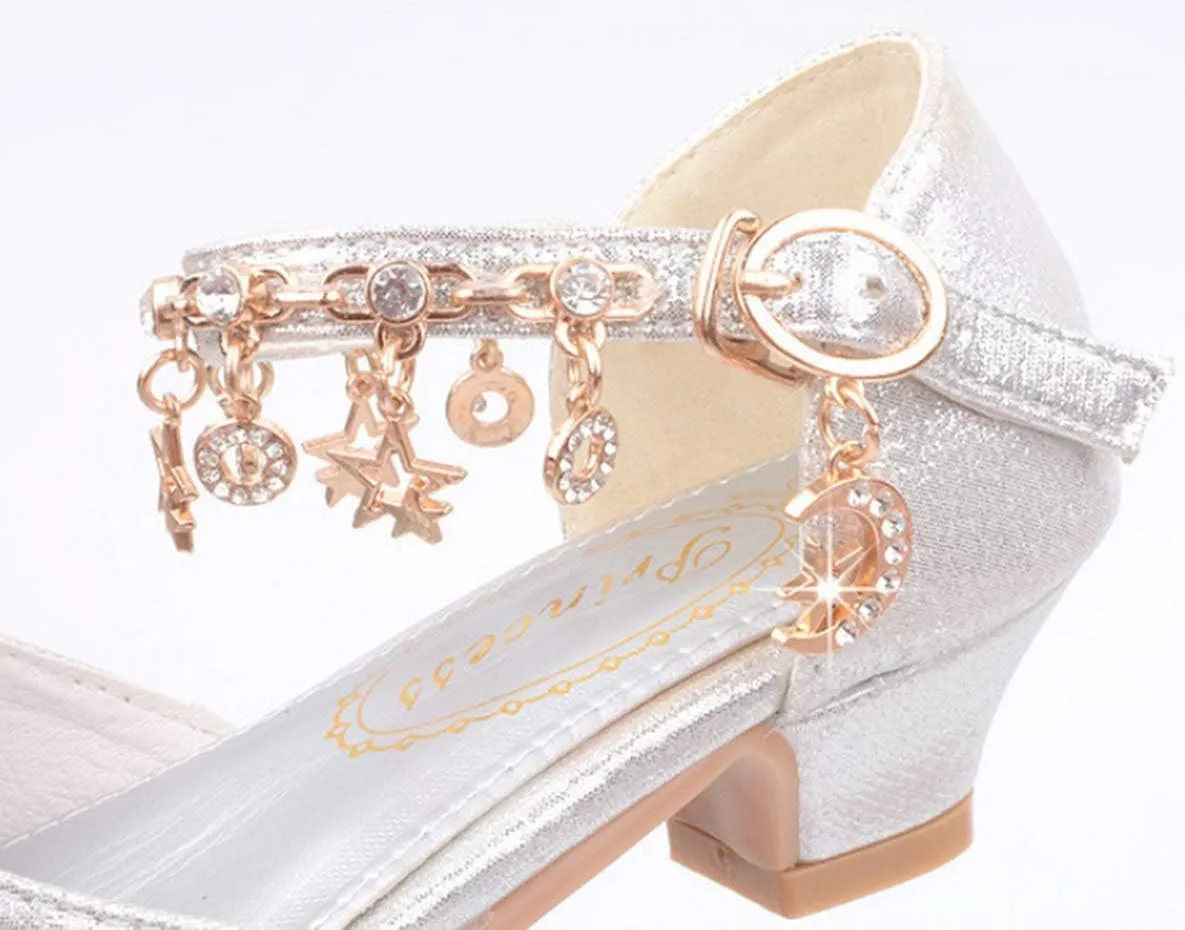 LFHT Little Kids Girls Dress Pumps Glitter Sequins Princess Low Heels Mary Jane Party Dance Shoes Rhinestone Sandals