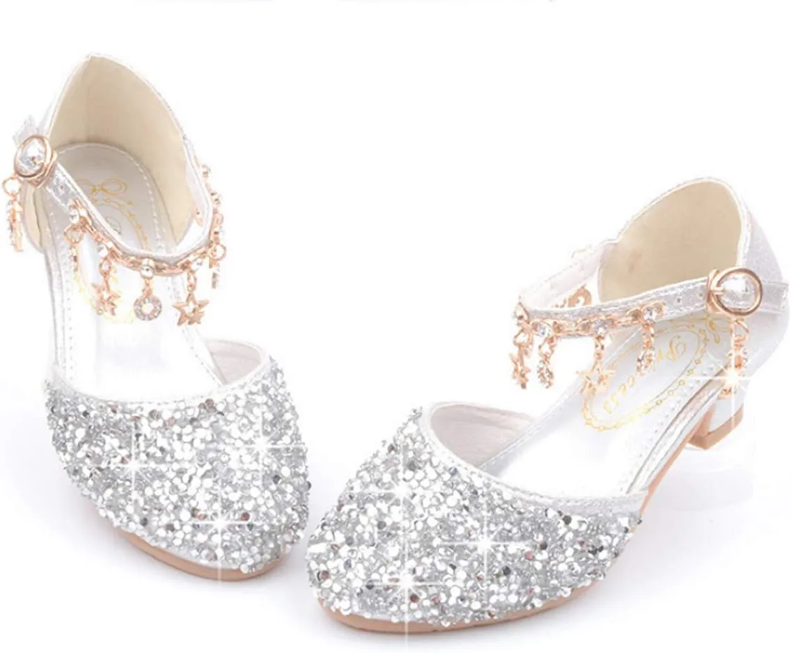 LFHT Little Kids Girls Dress Pumps Glitter Sequins Princess Low Heels Mary Jane Party Dance Shoes Rhinestone Sandals