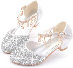 LFHT Little Kids Girls Dress Pumps Glitter Sequins Princess Low Heels Mary Jane Party Dance Shoes Rhinestone Sandals