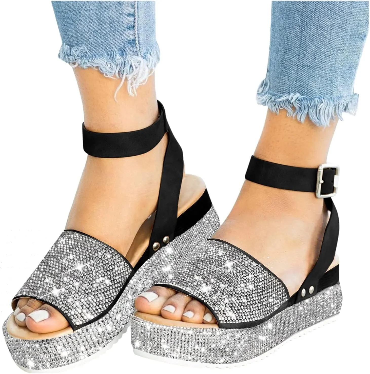 Libiyi Shoes for Women Women's Comfy Orthotic Sandals Peep Toe Cutout Zipper Chunky Heeled Wedge Sandals Orthopedic Leather Smoneyful Platform Comfortable Black Walking Beach Slippers