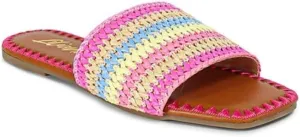 Liliana Women's Flat Sandals Dressy Summer Square Open Toe Slip On Woven Slide Sandals