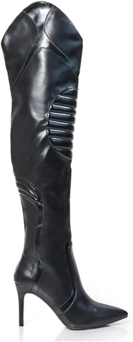 Liliana Women's Mantra-1 Pointed Toe Motersport Over The Knee High Boot With Stiletto Heel