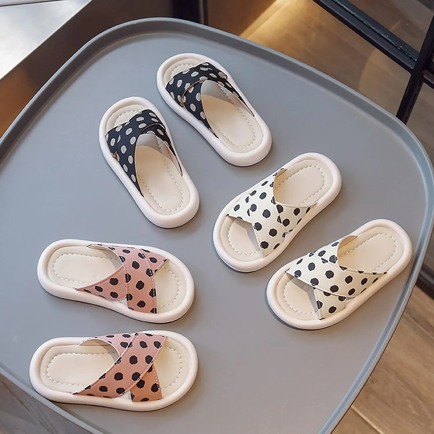 Little Girls Rubber Sandals Polka Dot Soft Casual Shoes Open Toe Outside Wear Slippers Big Girls Sandals
