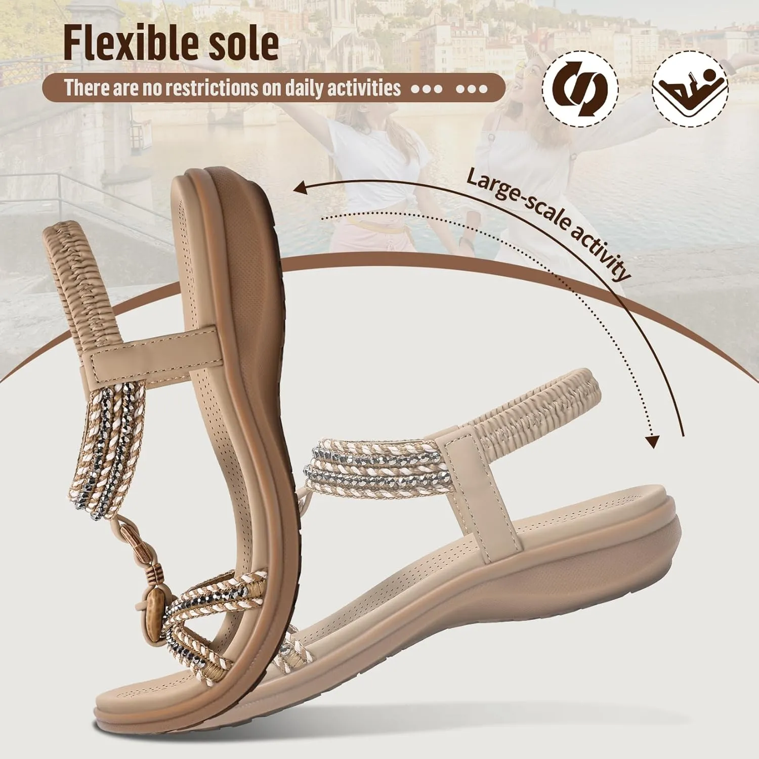 Littleplum Womens Sandals Arch Support Summer Flat Slides Ankle Elastic Walking Shoes Braided Beach Dressy Sandals for Women