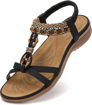 Littleplum Womens Sandals Comfort Arch Support Sandals Summer Walking Shoes Casual Ankle Elastic Flip Flops Sandals