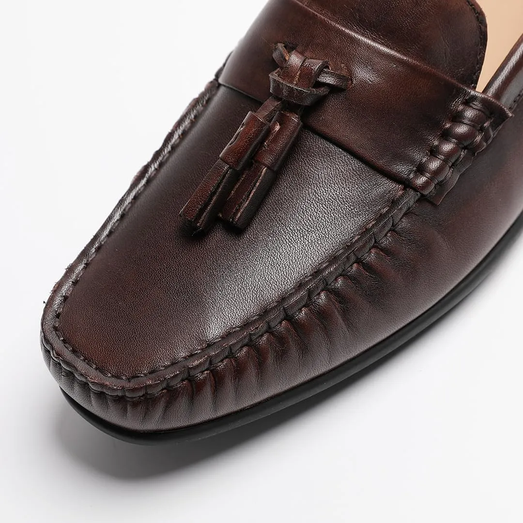 Loafers for Men - Genuine Leather Driving Moccasins with Tassels | Breathable Bean Shoes for Casual Comfort