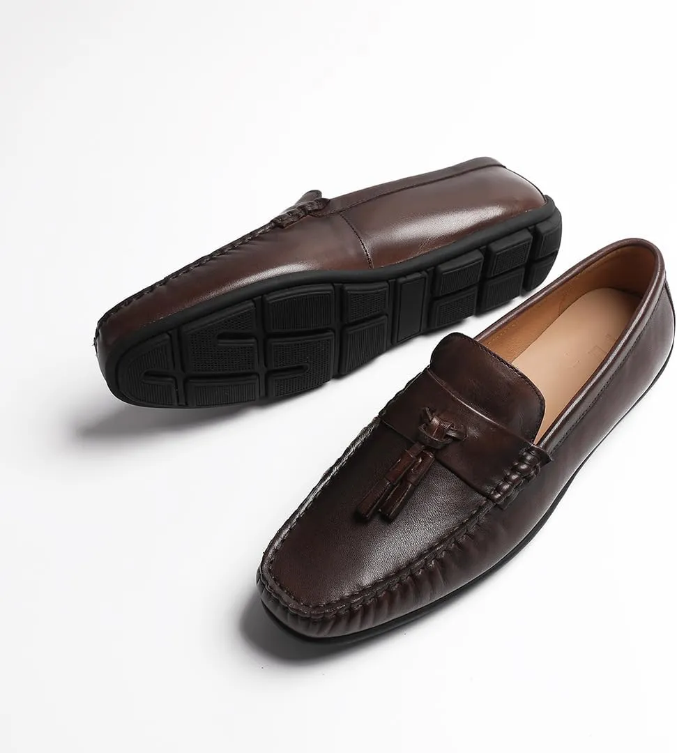 Loafers for Men - Genuine Leather Driving Moccasins with Tassels | Breathable Bean Shoes for Casual Comfort