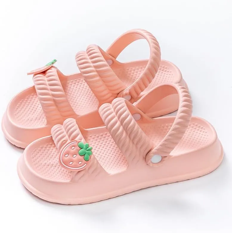 Loizziuy Women's Strawberry Slippers Slides Heart Decor Flip Flops Sandals for Vacation Flat Bottom Casual Slippers for Womens Girls