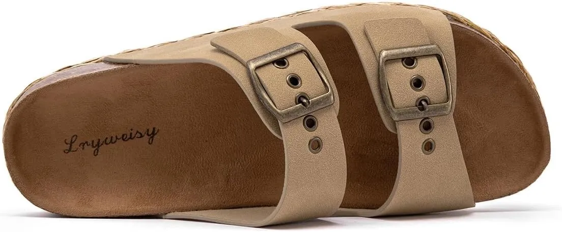 Lryweisy Women Suede Sandals Cork Sandals Comfortable Espadrilles Platform with Arch Support