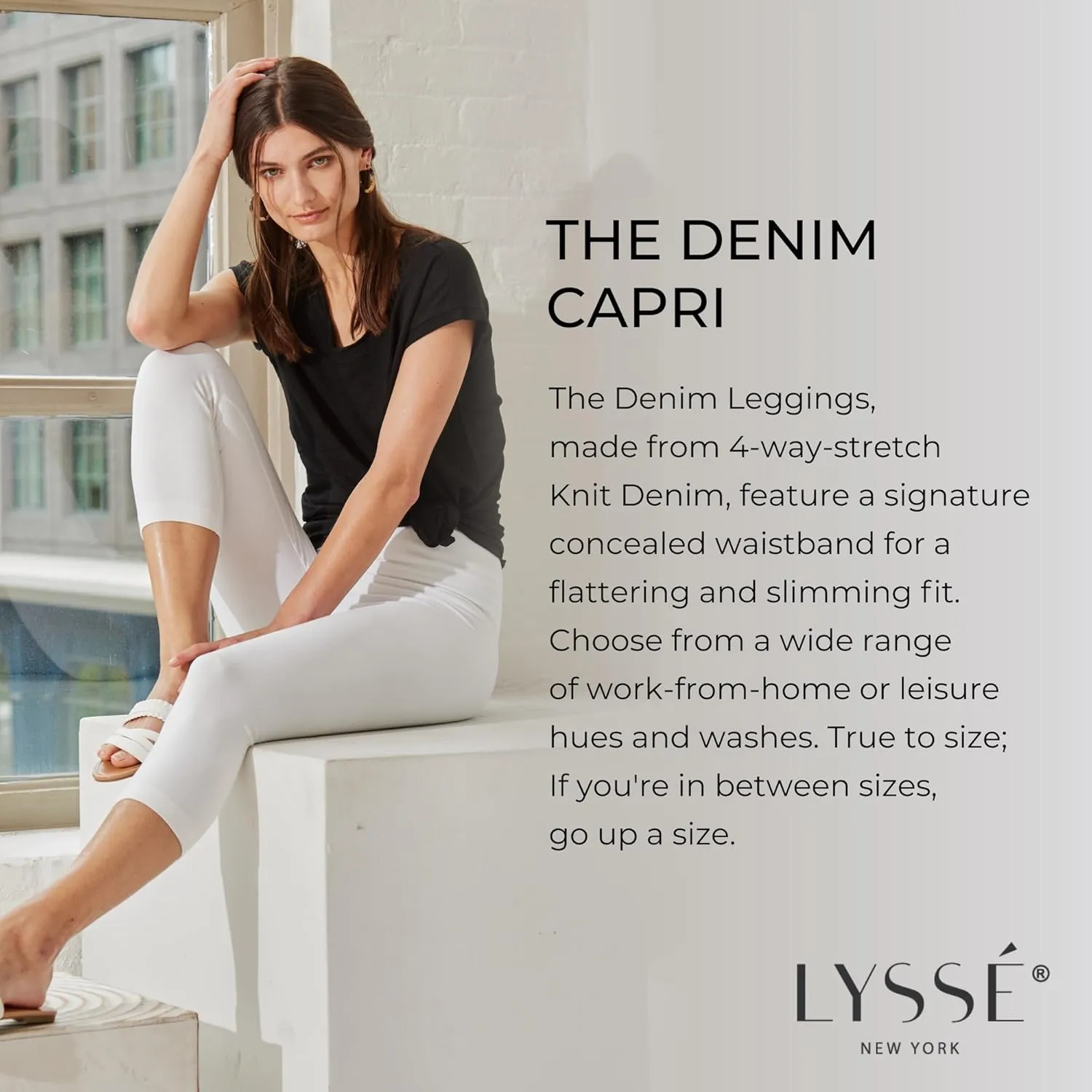 Lyssé Denim Capri Leggings - Capri Jeggings for Women with Concealed Waistband and Soft, Stretch Fabric