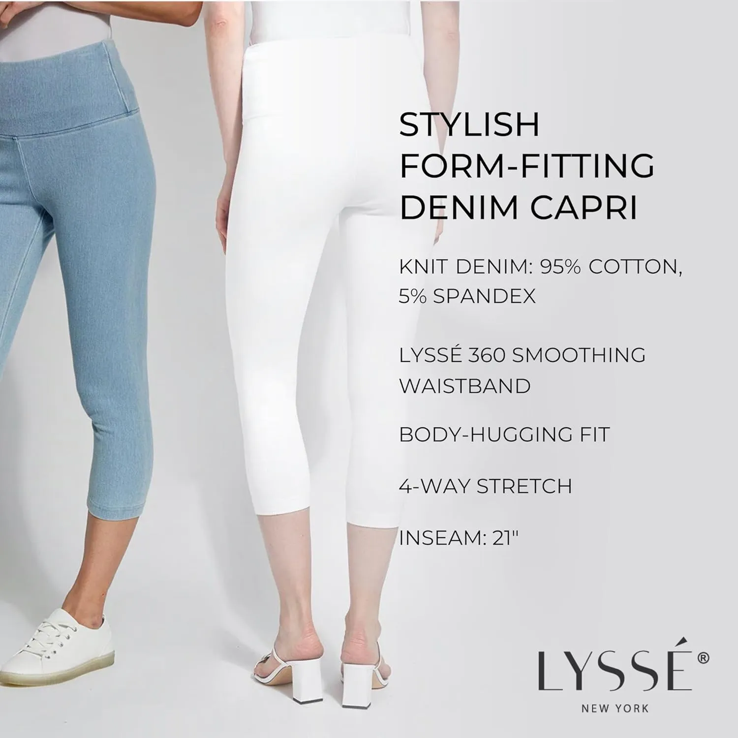 Lyssé Denim Capri Leggings - Capri Jeggings for Women with Concealed Waistband and Soft, Stretch Fabric