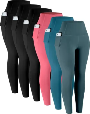 LZYVOO Leggings with Pockets for Women, 6 Packs Soft High Waisted Tummy Control Workout Yoga Pants