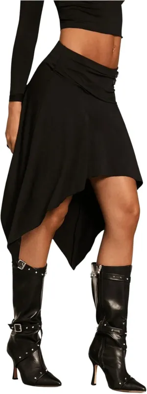 MakeMeChic Women's Asymmetrical Skirt Flowy Y2K Midi Skirts Fairy Ruched Beach Skirt