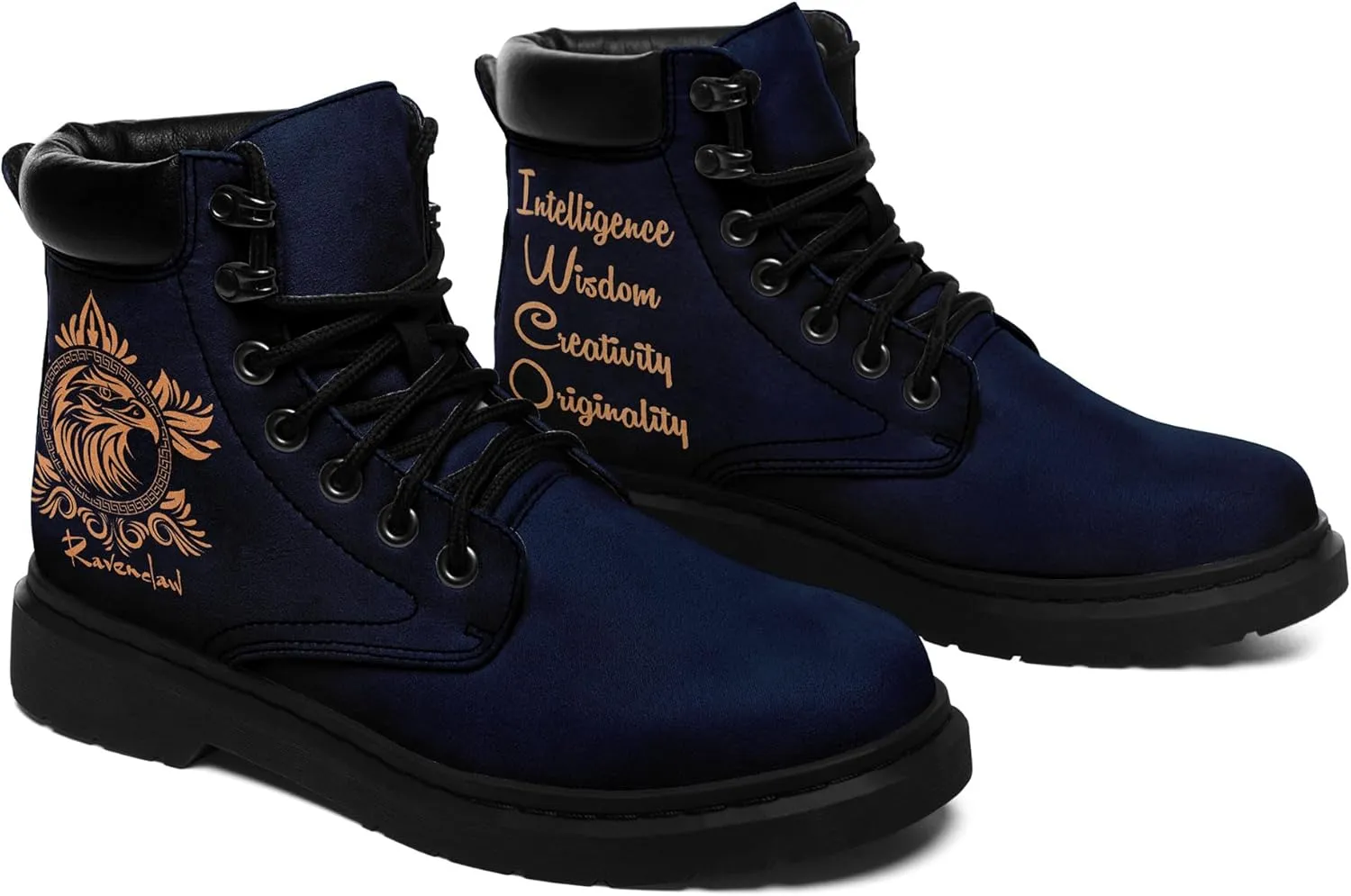 Mandala Combat Boots for Men and Women with Floral, Sun and Moon Designs – Durable Boho Ankle Boots for Hiking,Casual Wear