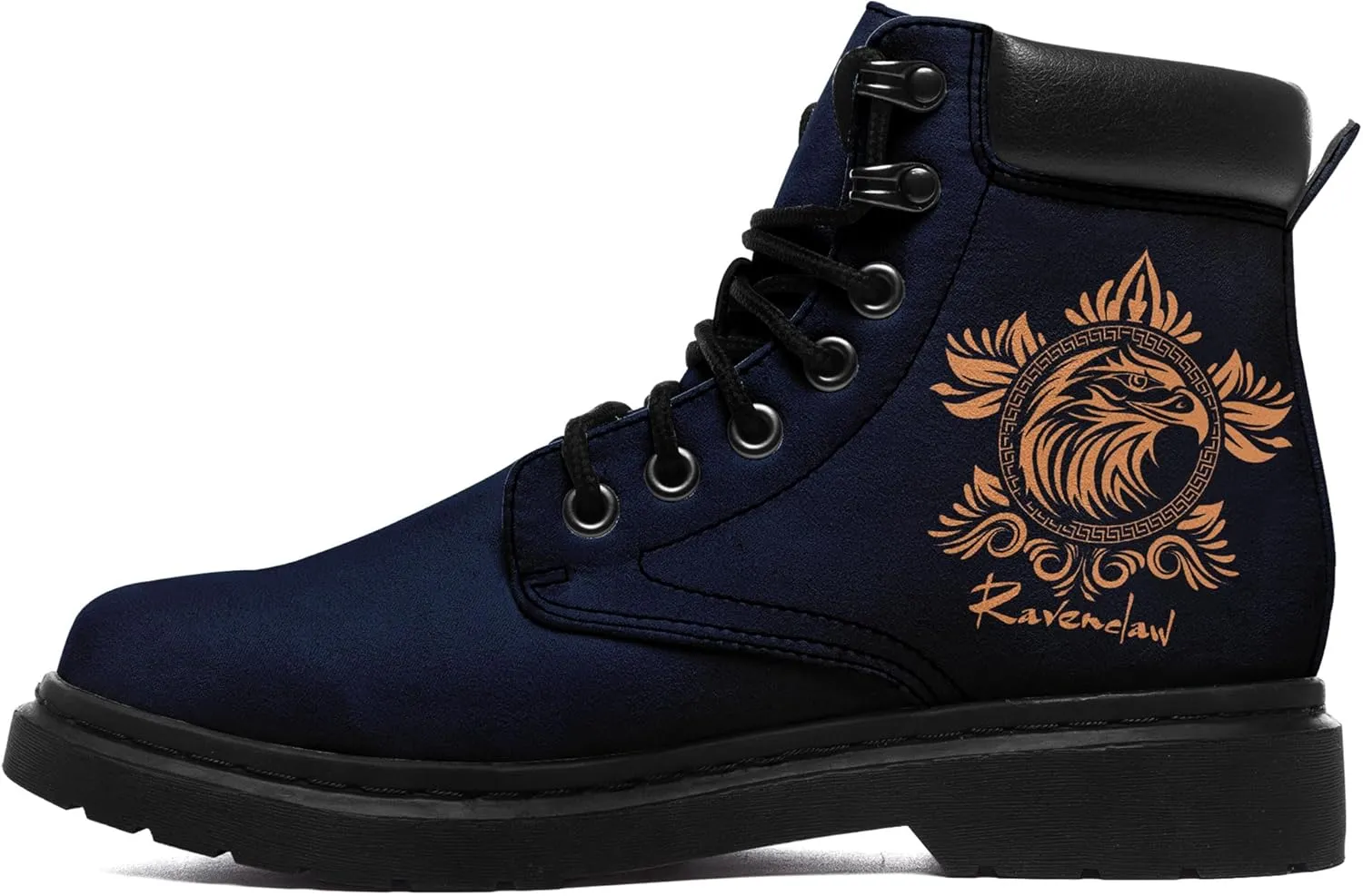 Mandala Combat Boots for Men and Women with Floral, Sun and Moon Designs – Durable Boho Ankle Boots for Hiking,Casual Wear