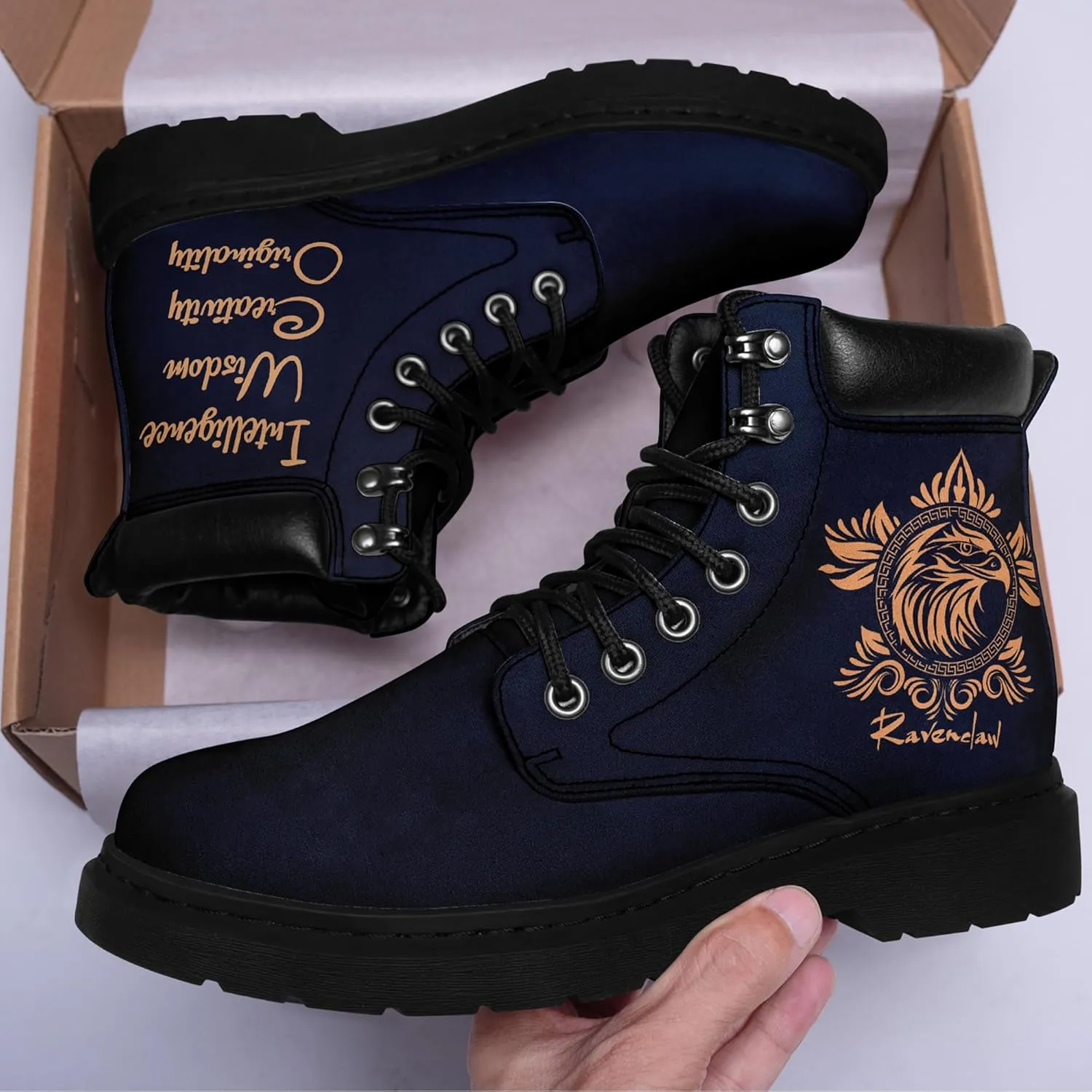 Mandala Combat Boots for Men and Women with Floral, Sun and Moon Designs – Durable Boho Ankle Boots for Hiking,Casual Wear