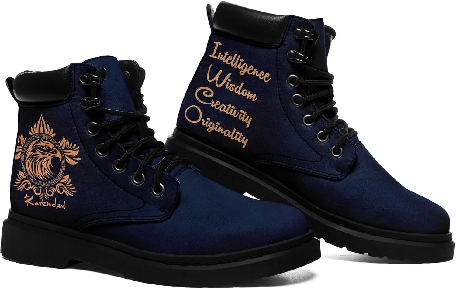Mandala Combat Boots for Men and Women with Floral, Sun and Moon Designs – Durable Boho Ankle Boots for Hiking,Casual Wear