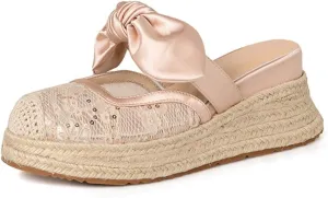 Mary Jane Espadrilles for Women Breathable Platform Flat Slip on Raffia Sandals Closed Toe Ladies Alpargatas Para Mujer Comfortable Walking Summer Vacation Beach Travel Causal Dressy Woven Rattan