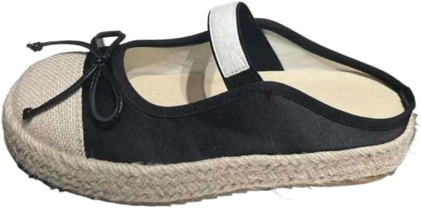 Mary Jane Espadrilles for Women Platform Rattan Sandals Raffia Ballet Flats Backless House Slippers Slip on Mules Lightweight Breathable Low Top Straps Casual Dress Shoes Summer Beach Party Vacation