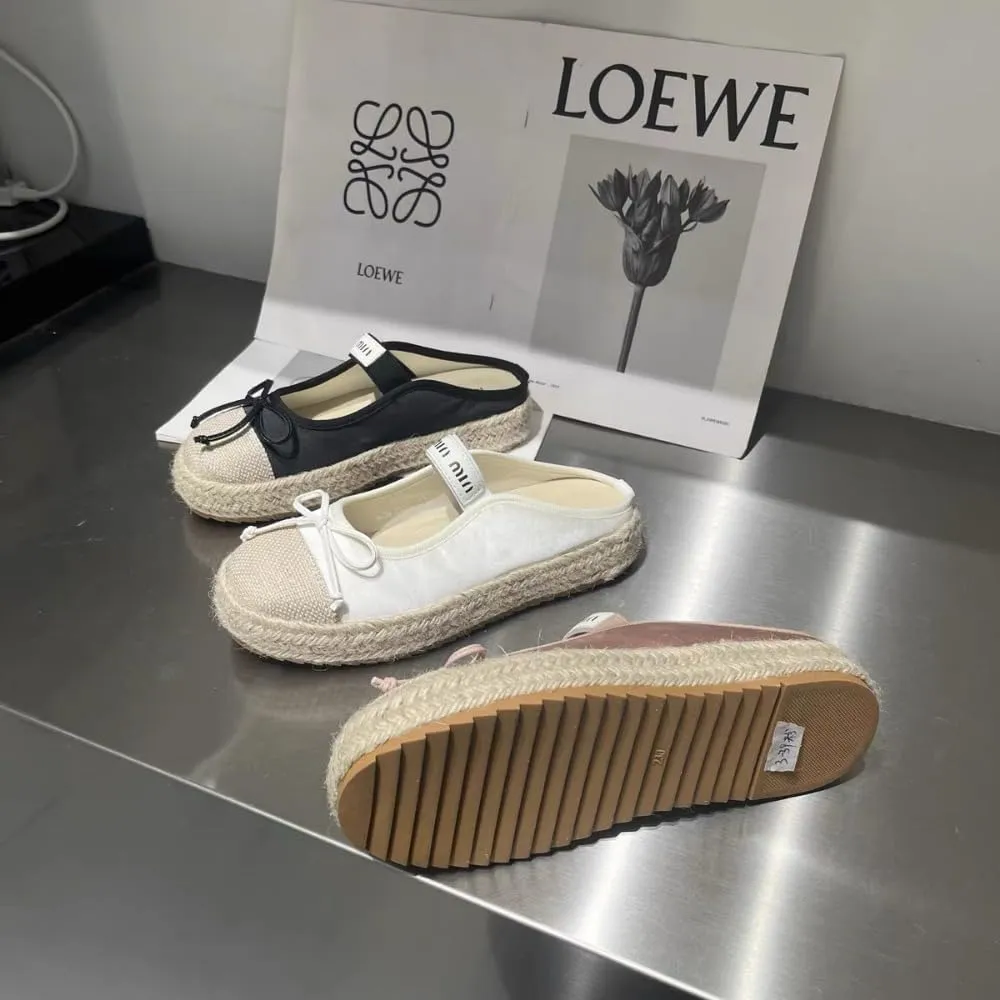 Mary Jane Espadrilles for Women Platform Rattan Sandals Raffia Ballet Flats Backless House Slippers Slip on Mules Lightweight Breathable Low Top Straps Casual Dress Shoes Summer Beach Party Vacation