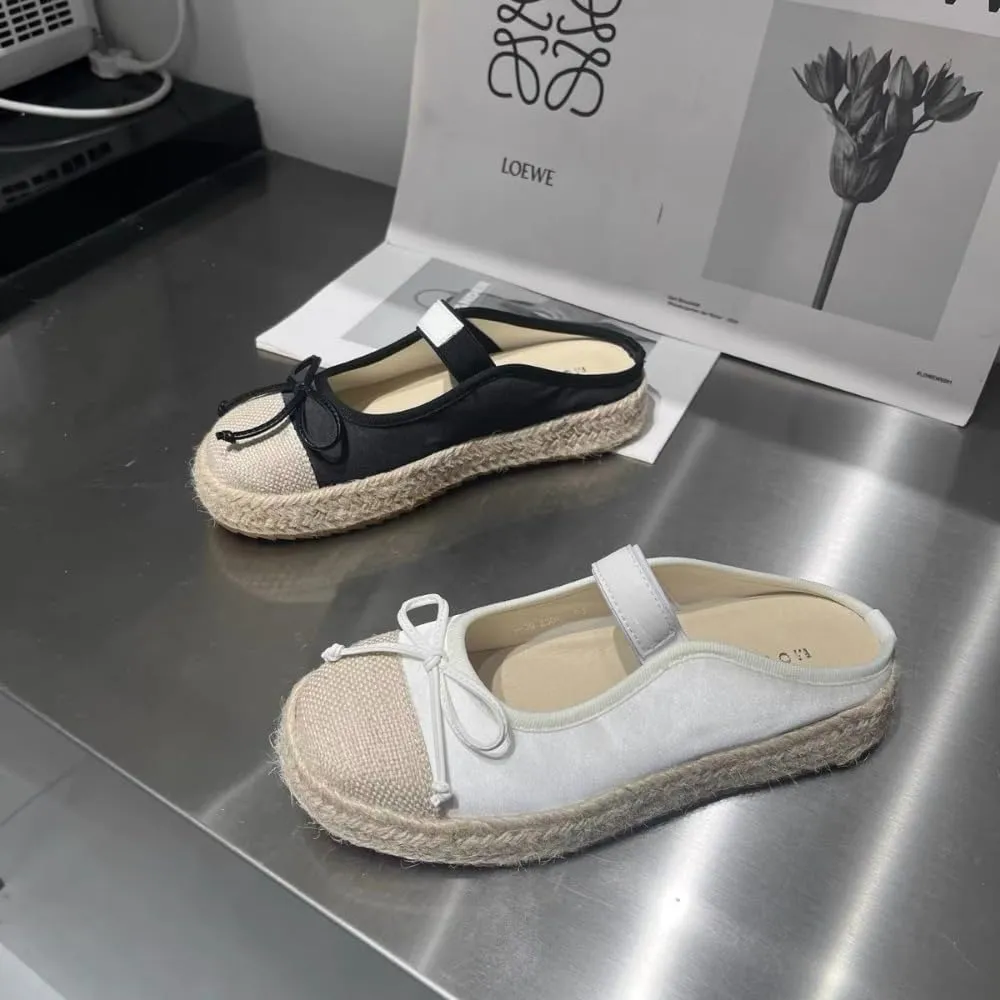 Mary Jane Espadrilles for Women Platform Rattan Sandals Raffia Ballet Flats Backless House Slippers Slip on Mules Lightweight Breathable Low Top Straps Casual Dress Shoes Summer Beach Party Vacation