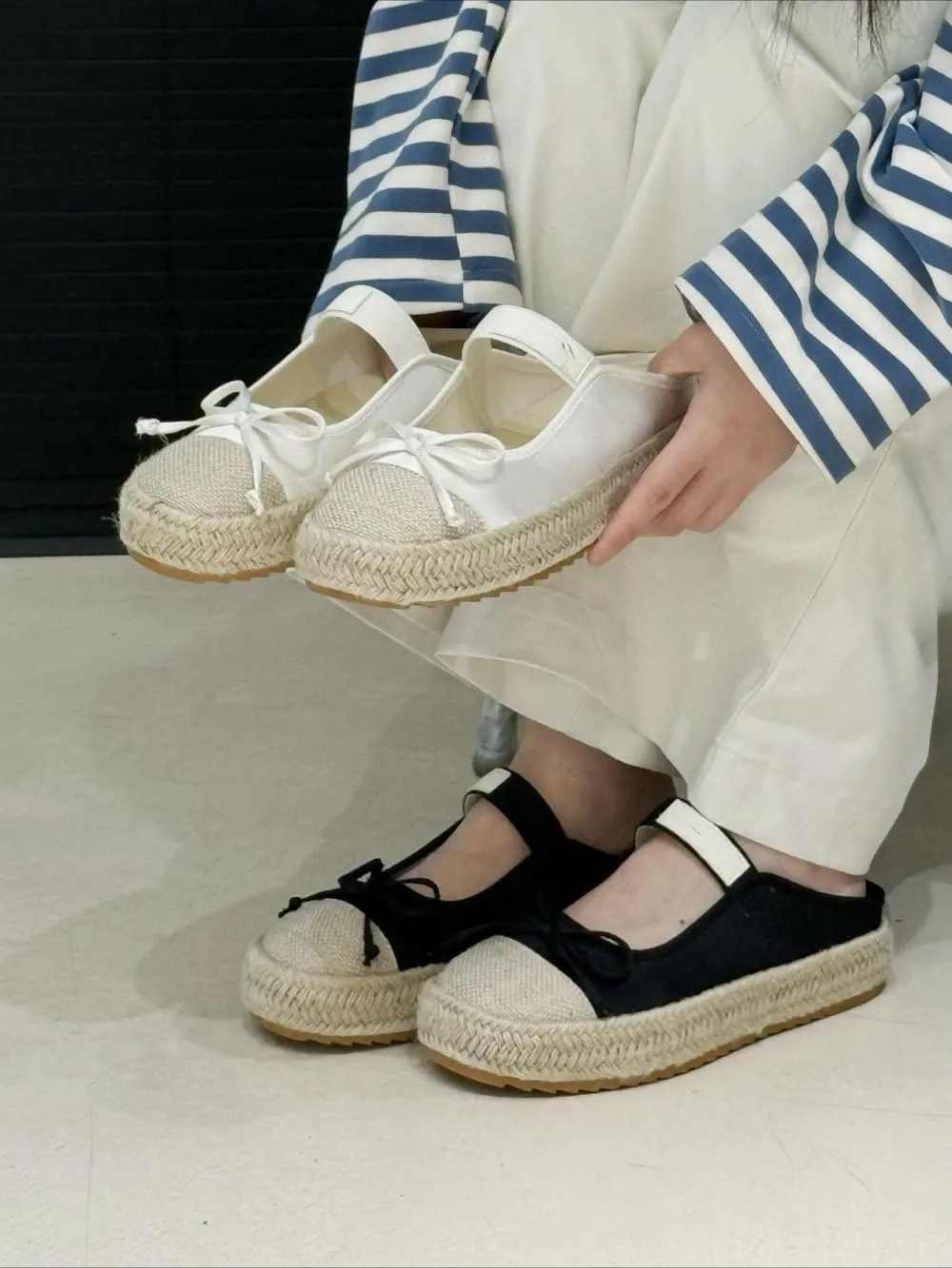 Mary Jane Espadrilles for Women Platform Rattan Sandals Raffia Ballet Flats Backless House Slippers Slip on Mules Lightweight Breathable Low Top Straps Casual Dress Shoes Summer Beach Party Vacation