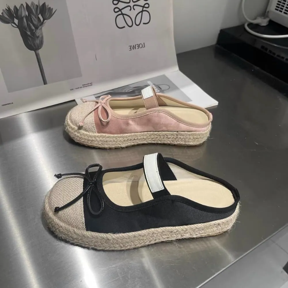 Mary Jane Espadrilles for Women Platform Rattan Sandals Raffia Ballet Flats Backless House Slippers Slip on Mules Lightweight Breathable Low Top Straps Casual Dress Shoes Summer Beach Party Vacation