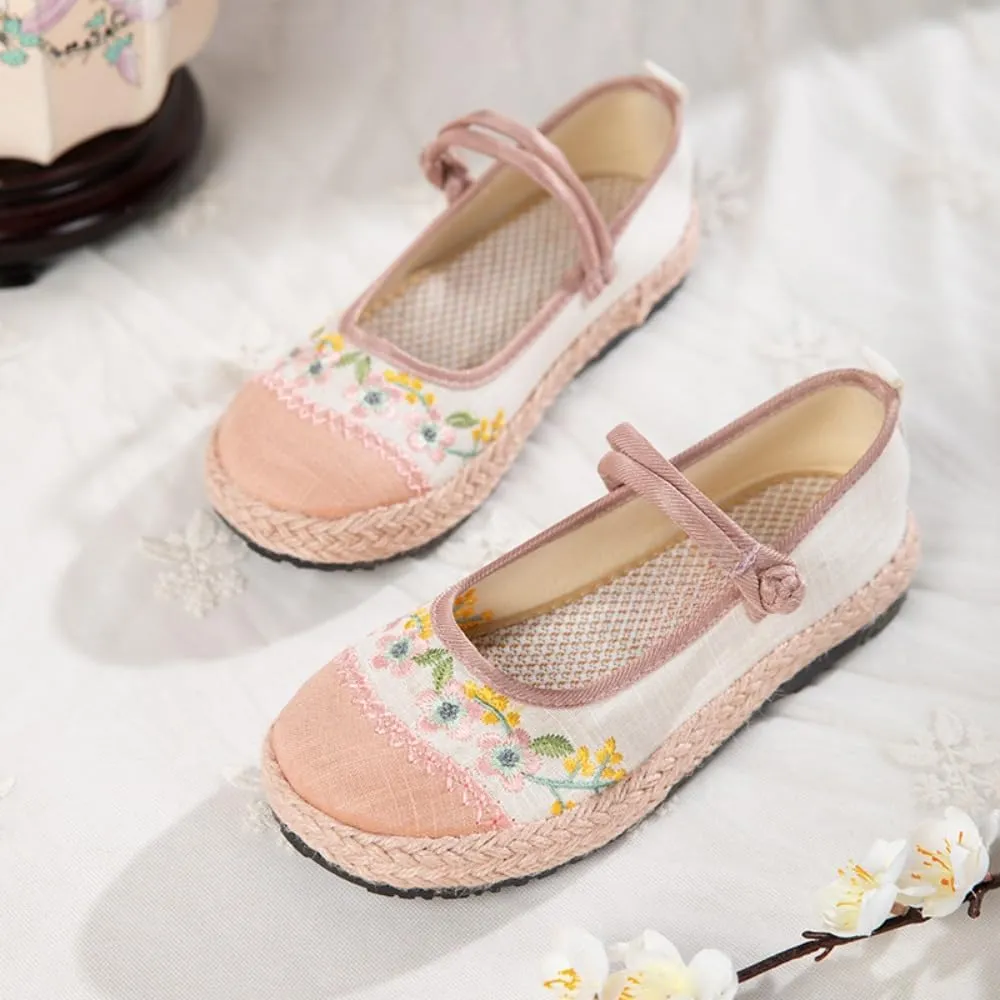 Mary Jane Espadrilles for Women Platform Rattan Sandals Raffia Ballet Flats Slip on House Slippers Casual Dress Shoes Lightweight Breathable Low Top Retro Straps Comfort Walking Slides Indoor Bedroom
