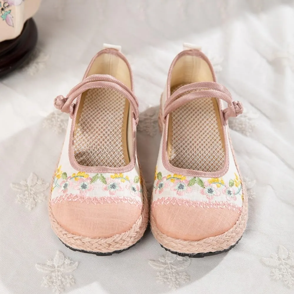 Mary Jane Espadrilles for Women Platform Rattan Sandals Raffia Ballet Flats Slip on House Slippers Casual Dress Shoes Lightweight Breathable Low Top Retro Straps Comfort Walking Slides Indoor Bedroom
