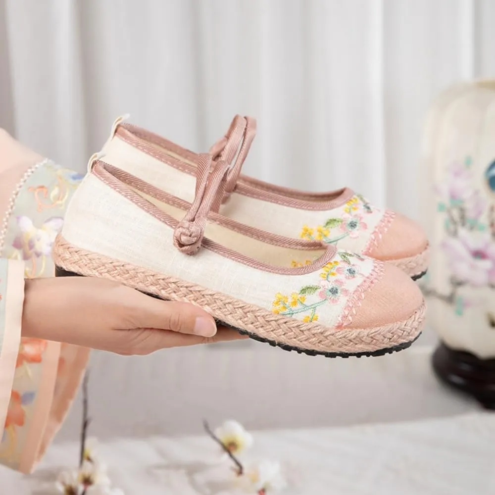 Mary Jane Espadrilles for Women Platform Rattan Sandals Raffia Ballet Flats Slip on House Slippers Casual Dress Shoes Lightweight Breathable Low Top Retro Straps Comfort Walking Slides Indoor Bedroom