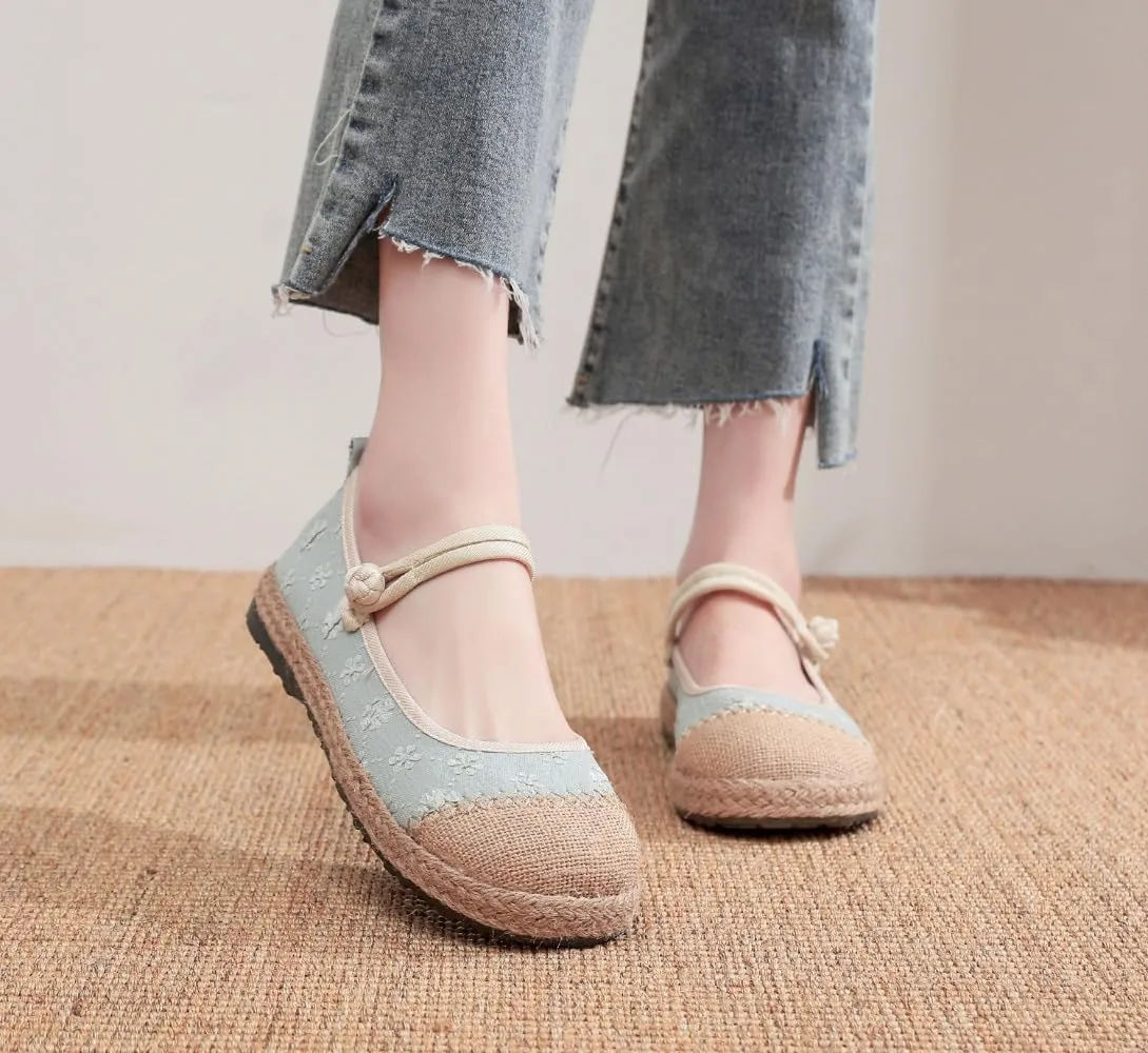 Mary Jane Espadrilles for Women Platform Rattan Sandals Raffia Ballet Flats Slip On House Slippers Casual Dress Shoes Lightweight Breathable Low Top Straps Comfort Walking Slides Beach Party Vacation