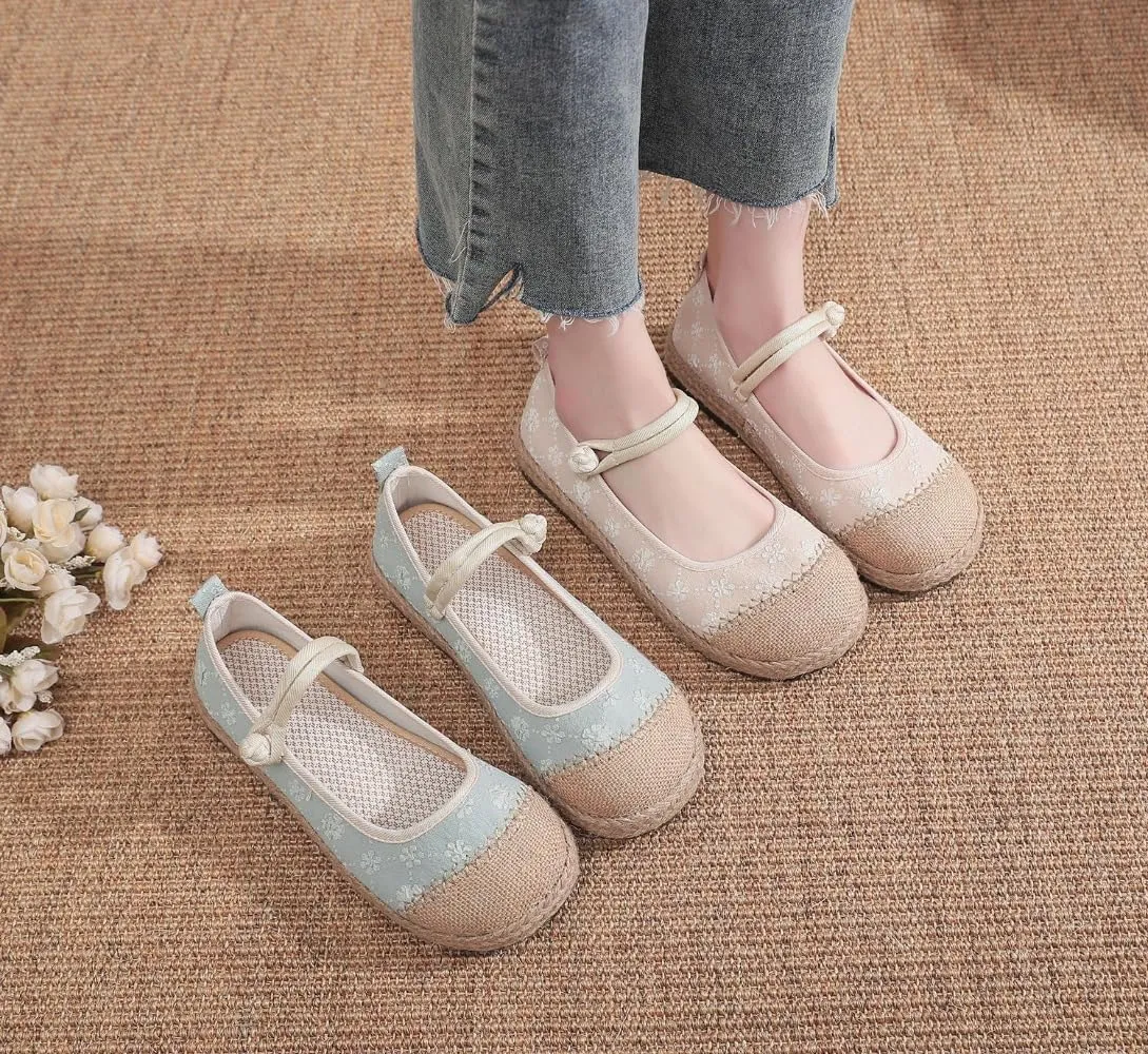 Mary Jane Espadrilles for Women Platform Rattan Sandals Raffia Ballet Flats Slip On House Slippers Casual Dress Shoes Lightweight Breathable Low Top Straps Comfort Walking Slides Beach Party Vacation