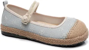 Mary Jane Espadrilles for Women Platform Rattan Sandals Raffia Ballet Flats Slip On House Slippers Casual Dress Shoes Lightweight Breathable Low Top Straps Comfort Walking Slides Beach Party Vacation