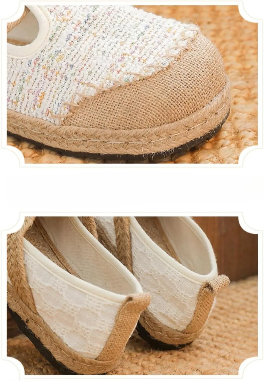 Mary Jane Espadrilles for Women Platform Rattan Sandals Raffia Woven Ballet Flats Slip On House Slippers Lightweight Breathable Low Top Comfort Casual Lined Dress Shoes Summer Beach Party Vacation