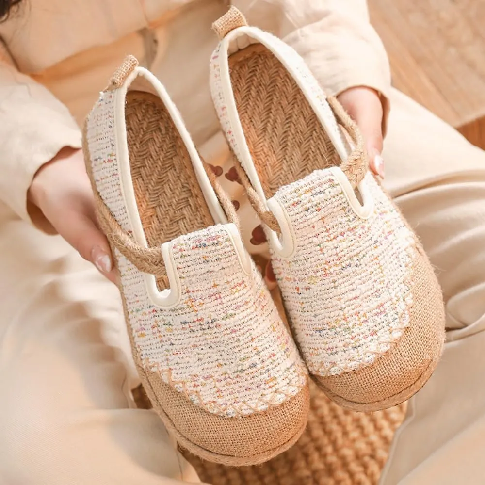 Mary Jane Espadrilles for Women Platform Rattan Sandals Raffia Woven Ballet Flats Slip On House Slippers Lightweight Breathable Low Top Comfort Casual Lined Dress Shoes Summer Beach Party Vacation