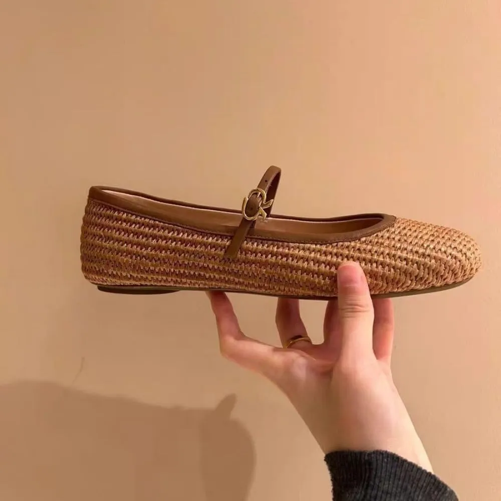 Mary Jane Espadrilles for Women Platform Rattan Sandals Raffia Woven Dress Shoes Slip on House Slippers Lightweight Breathable Low Top Straps Casual Walking Slides Summer Beach Party Cruise Vacation