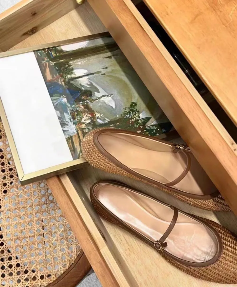 Mary Jane Espadrilles for Women Platform Rattan Sandals Raffia Woven Dress Shoes Slip on House Slippers Lightweight Breathable Low Top Straps Casual Walking Slides Summer Beach Party Cruise Vacation