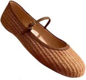 Mary Jane Espadrilles for Women Platform Rattan Sandals Raffia Woven Dress Shoes Slip on House Slippers Lightweight Breathable Low Top Straps Casual Walking Slides Summer Beach Party Cruise Vacation