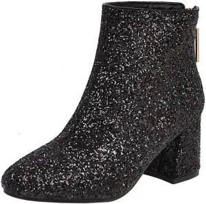 MAVMAX Women's Sequin Glitter Ankle Boots Chunky Heels Sparkly Booties