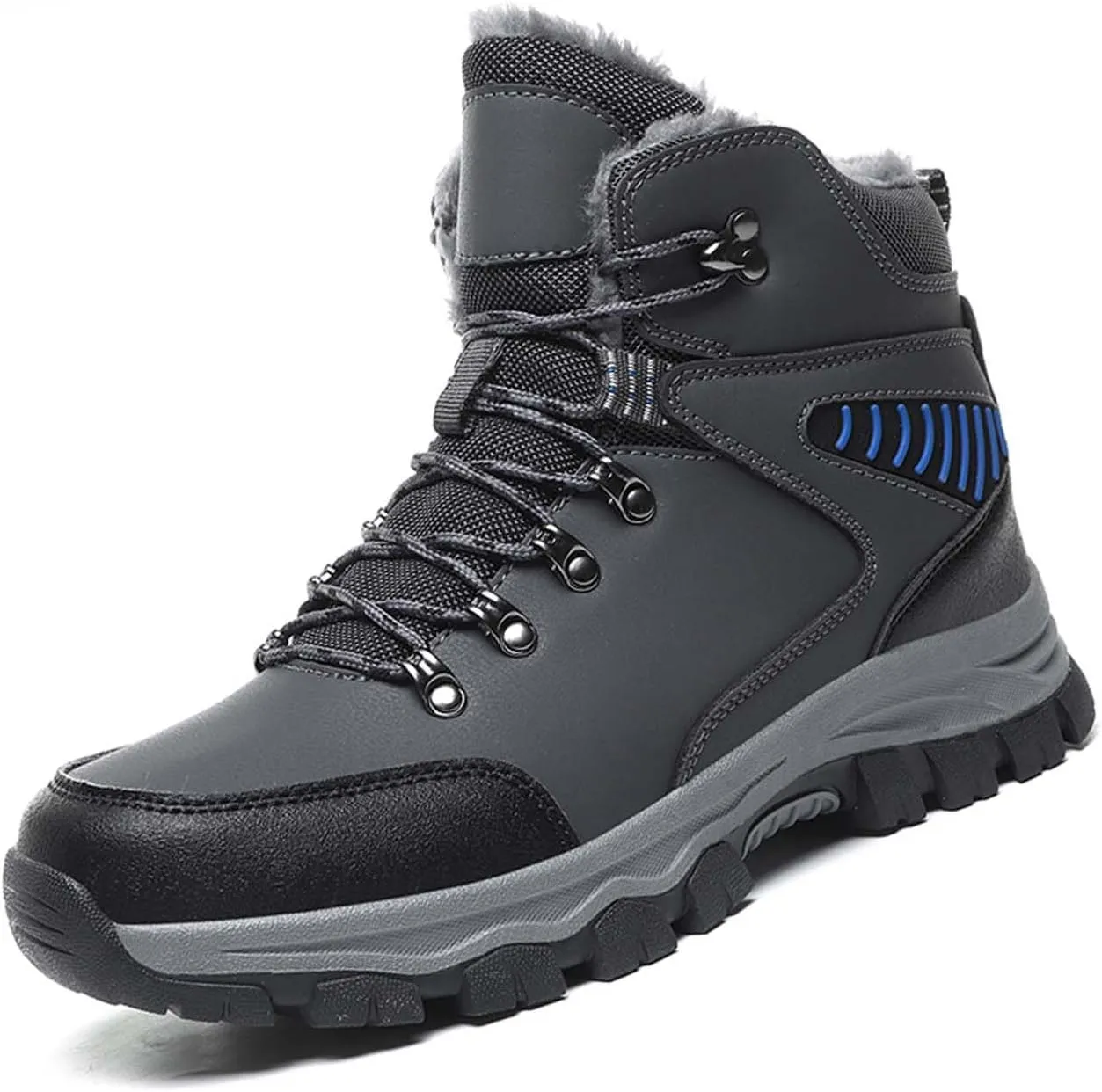 MEBAMY Men's Snow Boots Lightweight Black Hiking Winter Boots Fur Lined Anti-slip Cold Weather Shoes Furry Outdoor Snow Boot