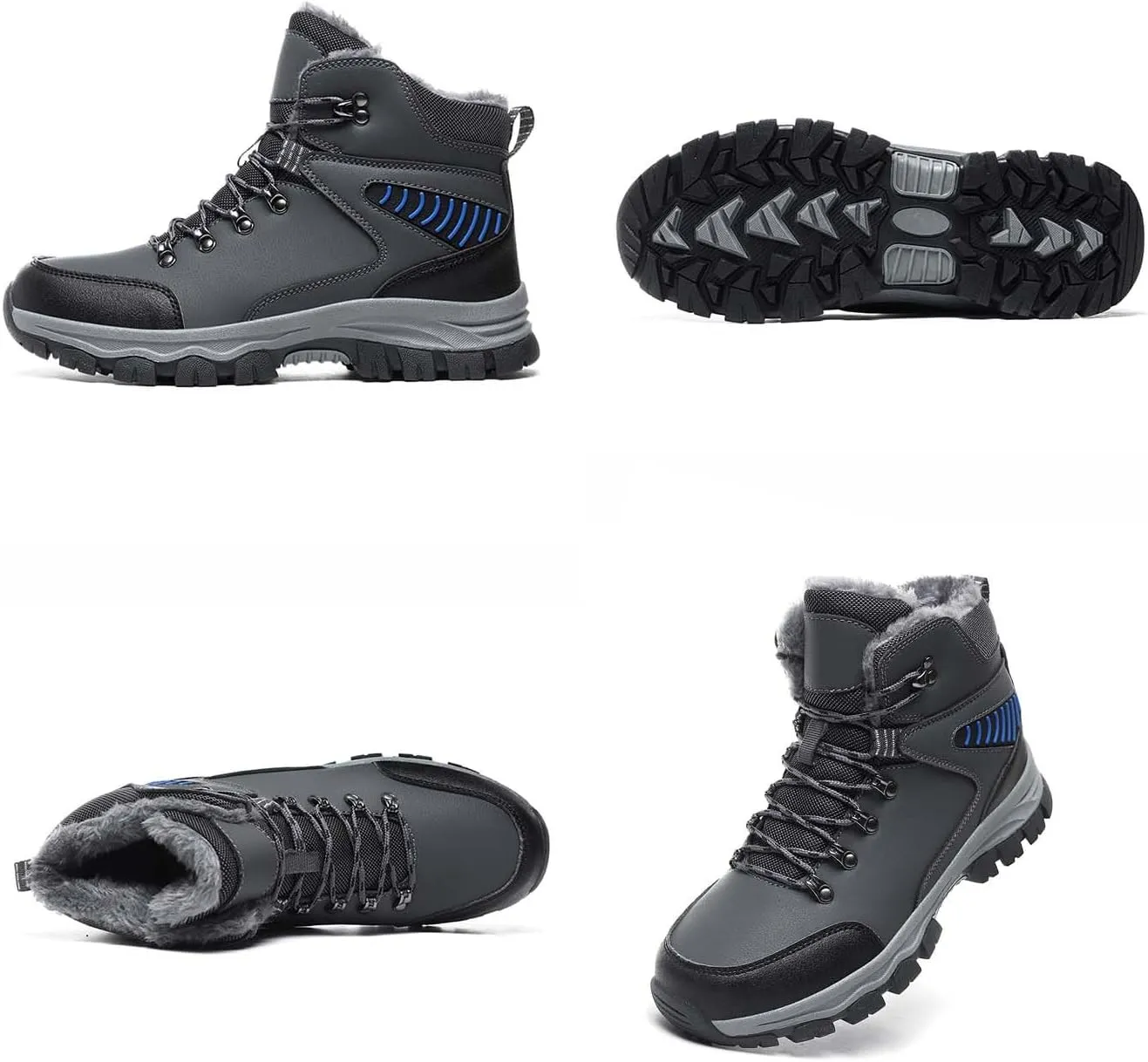 MEBAMY Men's Snow Boots Lightweight Black Hiking Winter Boots Fur Lined Anti-slip Cold Weather Shoes Furry Outdoor Snow Boot