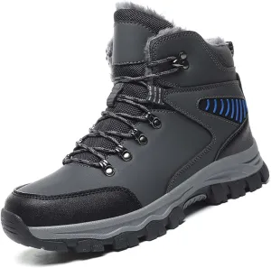 MEBAMY Men's Snow Boots Lightweight Black Hiking Winter Boots Fur Lined Anti-slip Cold Weather Shoes Furry Outdoor Snow Boot