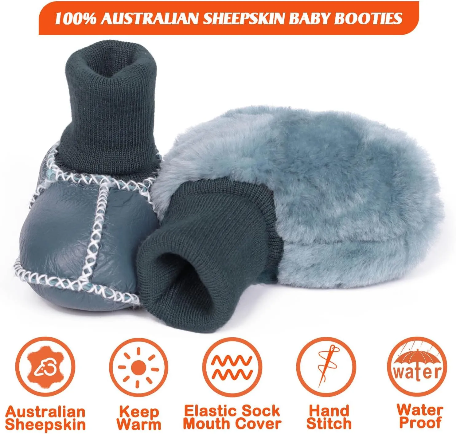 Mel&Syd Fleece Baby Booties, Unisex Geninue Australian Sheepskin Baby Booties, Infant Booties 0-12 Months