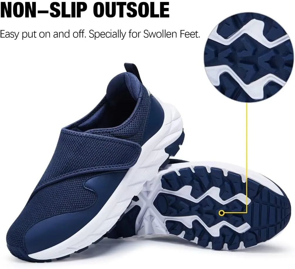 Men Diabetic Shoes Wide Width Shoes with Adjustable Closure for Swollen Feet Non-Slip Air Cushion Bottom Sneakers