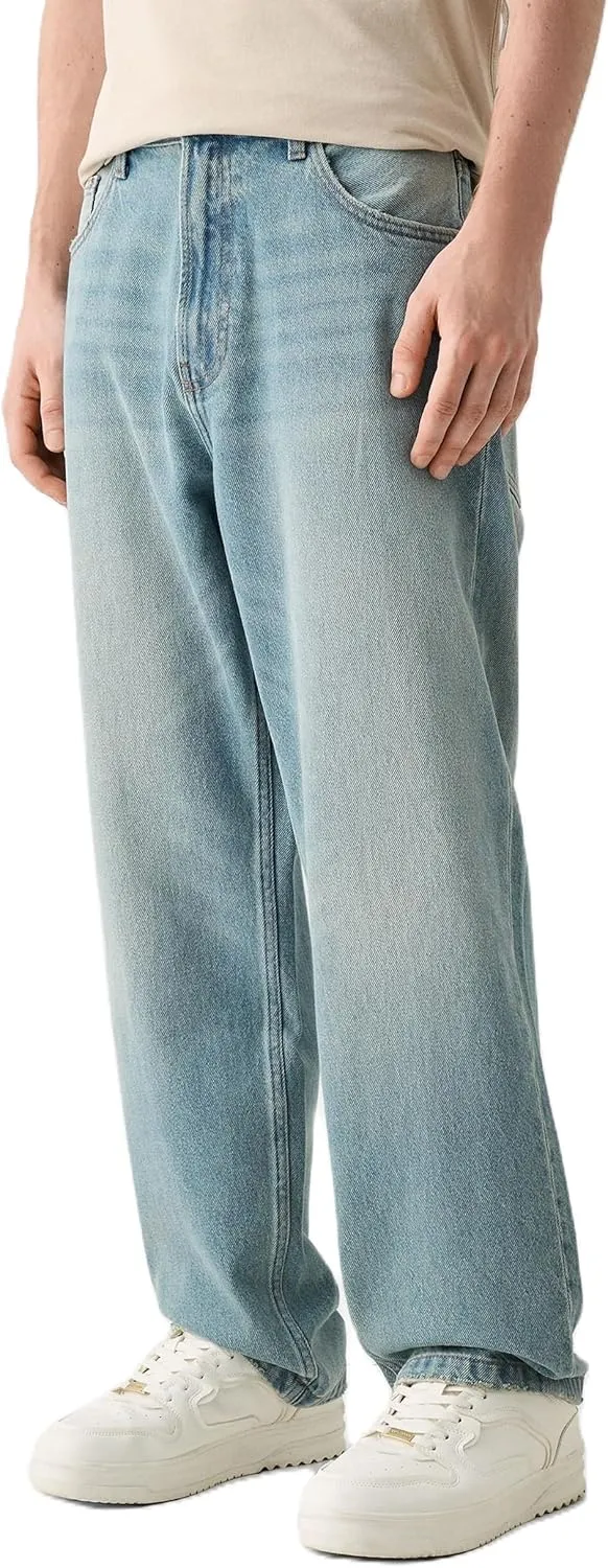 Men Y2k Skater Jeans Vintage Low Rise Baggy Straight Leg Jeans Casual Stretch Loose Fit Denim Pants Streetwear