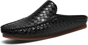 Men's Baotou Leather Printing Moccasins Mules Simple Comfortable Slip On Round Closed Toe Flat Slingback Walking Loafers for Work, Vacation, Beach, Shopping