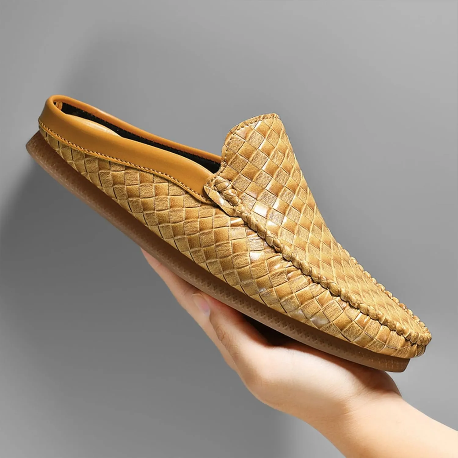 Men's Baotou Leather Printing Moccasins Mules Simple Comfortable Slip On Round Closed Toe Flat Slingback Walking Loafers for Work, Vacation, Beach, Shopping